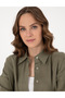 Khaki Oversize Long Sleeve 100% Linen Shirt 50301078-Vr027 - 2
