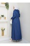 Full-Length Thin Denim Trench Coat with Elastic Cuffs - 7