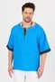 Wide Collar Half Button Ethnic Patterned Shirt - 7