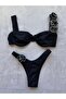 Chic Black Rose Detailed Bikini Set - 2