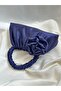Navy Blue Satin Rose Portfolio Evening Dress Handbag - 3