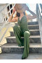 Women's Khaki Summer Wrap Fabric Degaje Collar Bottom Top Set - Strap Blouse & Wide Leg Pants - 5