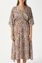 Women's Jessica Brown Color Leopard Patterned Waist Elastic Slit Double Breasted Viscose Dress - 7