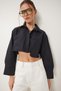 Women's Black Pocket Detailed Crop Woven Shirt Kq00007 - 3