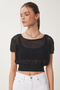 Women's Black Openwork Summer Crop Knitwear Blouse Za00076 - 5