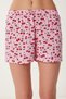 Women's Dark Pink White Printed Knitted Pajamas Set with Shorts Ce00096 - 3