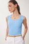 Women's Blue Sleeveless Summer Knitwear Blouse Mt00157