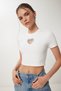 Women's Bone Stylish Stone Heart Detailed Crop Knitted Blouse Kh00101