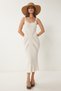 Women's Cream Openwork Strappy Summer Knitwear Dress Er00054 - 2