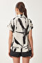 Women's Black Bone Patterned Short Sleeve Viscose Shirt En00640 - 5