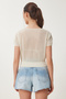 Women's Cream Openwork Summer Crop Knitwear Blouse Za00076 - 5