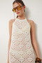 Women's Bone Backless Mini Knitwear Beach Dress Ki̇00118 - 2