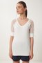 Women's Ecru Balloon Sleeve Tulle Knitted Blouse En00637 - 3