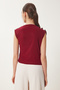 Women's Burgundy Drape Detailed Buttoned Sandy Blouse Rx00056 - 4