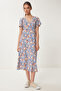 Women's Blue Cream Floral Patterned Summer Viscose Dress Ub00382 - 4