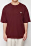 Bordo Oversize %100 Pamuklu Bisiklet Yaka Minimal Yazı Baskılı Tok Kumaş T-shirt TMNSS23TS00084 - 5