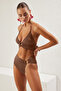 Kahverengi Aksesuarlı Bralette Kaplı Regular Yüksek Bel Bikini Takımı TBESS23BT00073