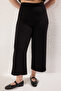 Siyah Culotte Fit Kesik Detaylı Yüksek Bel Örme Büyük Beden Pantolon TBBSS25AR00041 - 3