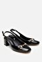 Women's Patent Leather Black Buckle Open Back Heeled Shoes - 5