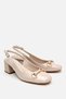 Women's Patent Leather Beige Buckle Open Back Heeled Shoes - 4