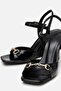 Women's Black Buckle Wedge Heeled Sandals - 4