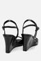 Women's Black Buckle Wedge Heeled Sandals - 6