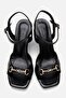 Women's Black Buckle Wedge Heeled Sandals - 7