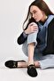 Women's Leather Black Buckle Loafer - 2