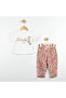Baby Girl White Sleeve Scalloped Floral Trousers Set - 3