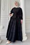 Modal Black Dress with Fold Ruffle Detail Skirt - 5