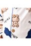 Unisex Ecru Brown Lacquer Smile Printed Teddy Bear Patterned Double Breasted Lapel Pajamas Set - 6