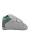 Baby Boy White Leather Shoes with Green Velcro on the Back and Stitched Front - 6