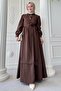 Button Detail Cross Tie Modal Bitter Brown Dress - 4