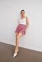 Women's Pink Flower Pattern Pleated Mini Length Skirt - 4