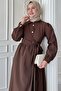Button Detail Cross Tie Modal Bitter Brown Dress - 3
