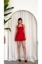 Red Mini Satin Designer Dress - 4