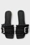 Women's Tassel Detail Buckle Denim Slippers Black - 6