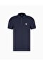 Men's Slim Fit Short Sleeve Logo Zippered Navy Blue Polo Collar T-Shirt - 5