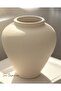 Textured Cream 20 cm Natural Ceramic Textured Vase Handmade Plain Bohemian Trend Minimalist Design - 4