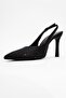 Roya Black Stone Pointed Toe Women's Heeled Shoes - 4