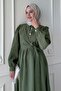 Button Detail Cross Tie Modal Khaki Dress - 2