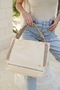 Women's Cream Soft Leather Shoulder Bag - 7