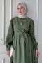 Button Detail Cross Tie Modal Khaki Dress - 4