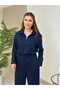 Navy Blue Hooded Garnished Suit - 8569 - 2