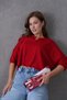 Women's Red Polo Neck Half Sleeve Oversize Summer Crop Knitwear Blouse 002 - 4