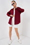 20153 Oversized Linen Shirt with One Pocket - Burgundy - 2