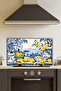 Glass Stove Back Protector with Blue Flowers and Lemons, Kitchen Built-In Protection, with Tempered and Rodage - 2