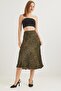 Elastic Waist Midi Length Satin Skirt Khaki - 4