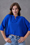 Women's Cobalt Blue Polo Neck Half Sleeve Oversize Summer Crop Knitwear Blouse 002 - 6