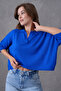 Women's Cobalt Blue Polo Neck Half Sleeve Oversize Summer Crop Knitwear Blouse 002 - 7